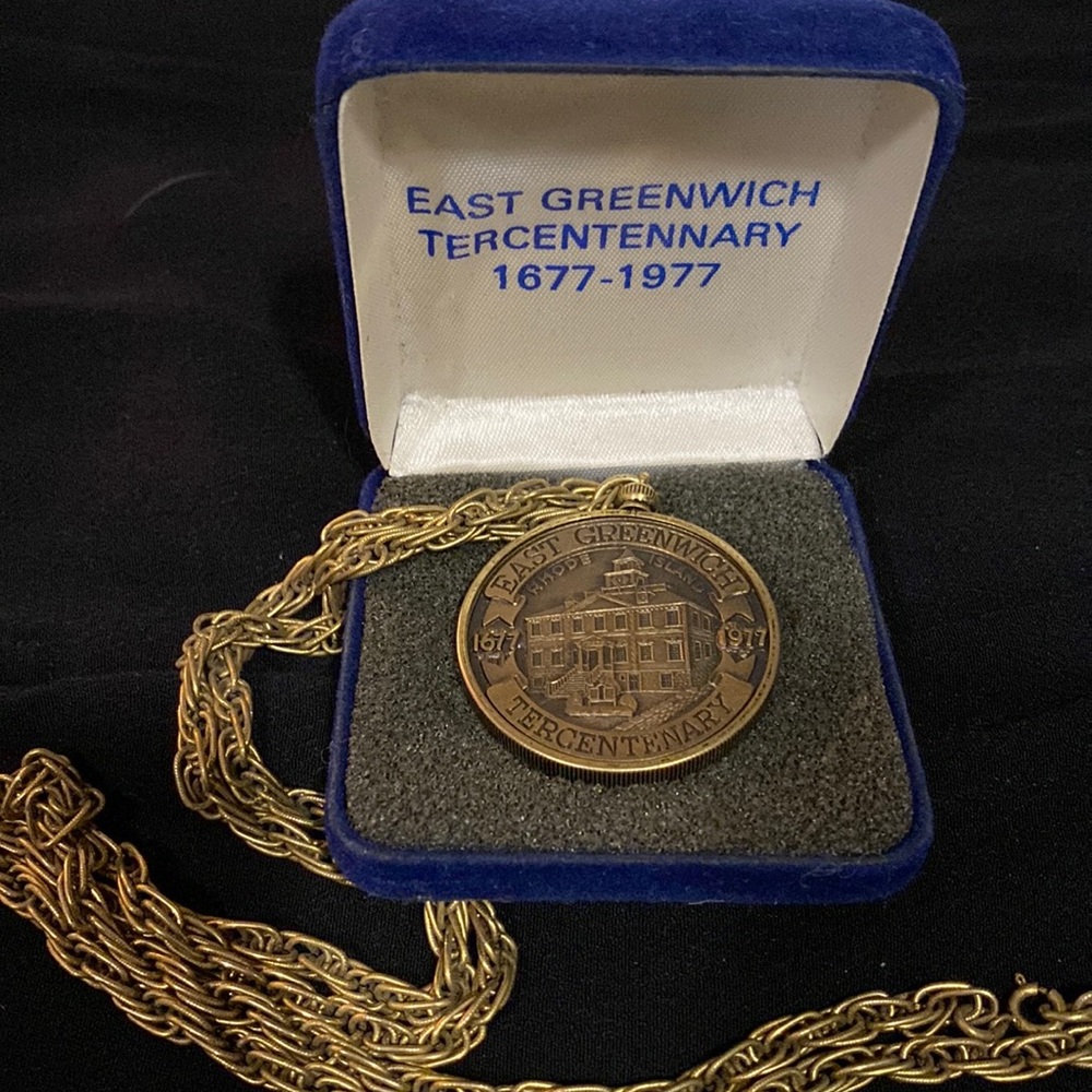 East Greenwich RI commemorative Tercentenary pendant necklace bronze color